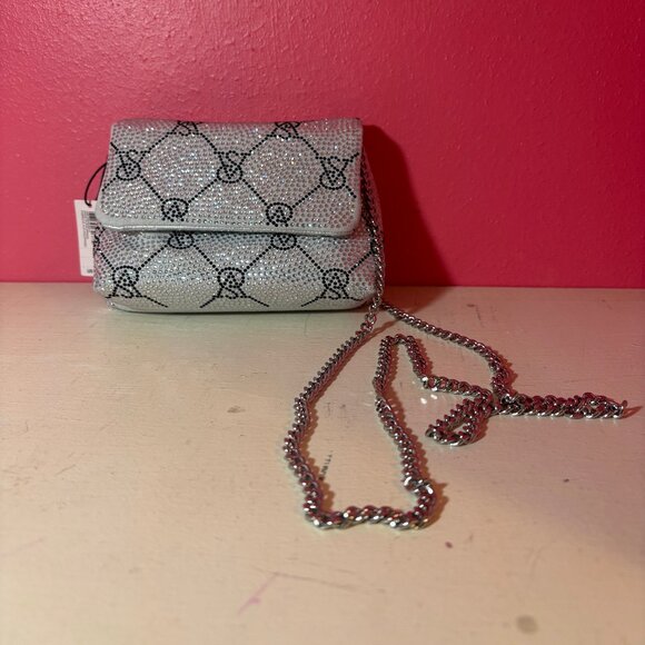 NWT Victoria's Secret Micro Silver Bling Crossbody Bag NEW Logo Print Party Fun - Picture 3 of 10